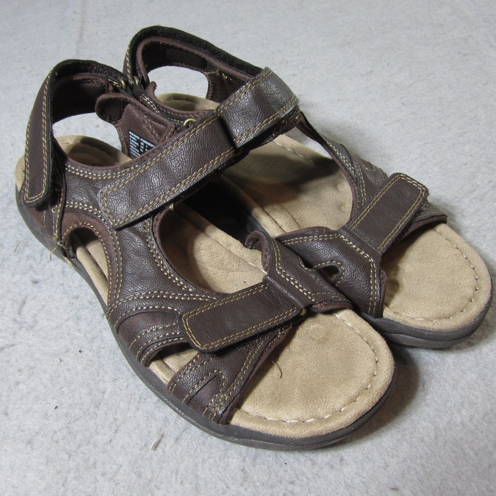 Wrangler Brown Leather Strap Sandals Mens Size 11 Memory Foam Summer Beach Pool