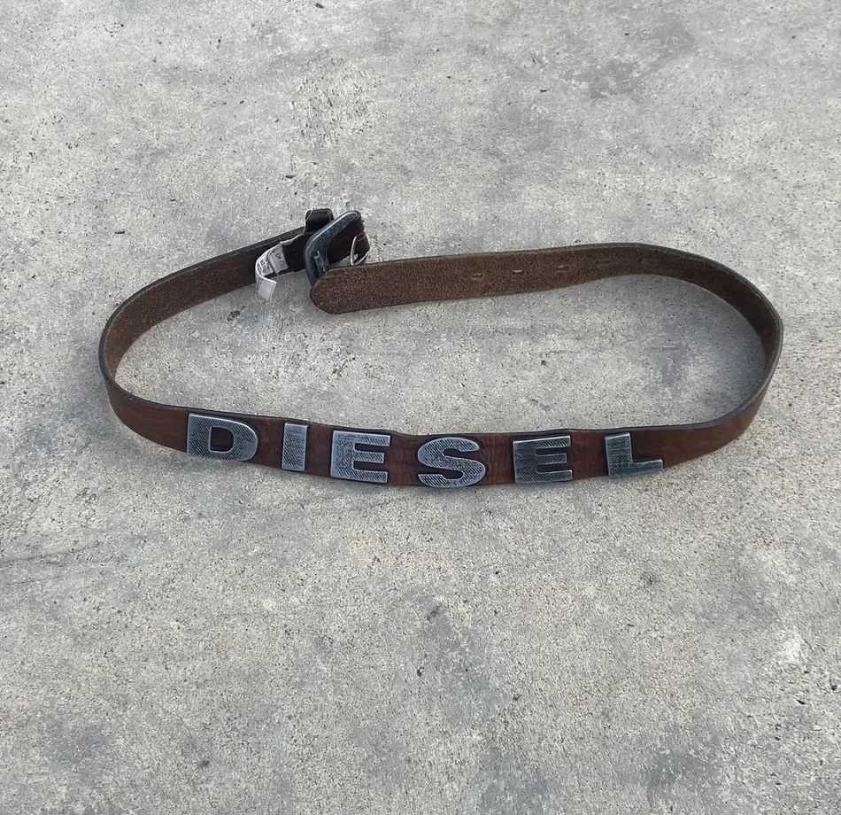 Diesel Brown Leather Belt Big logo🟤y2k