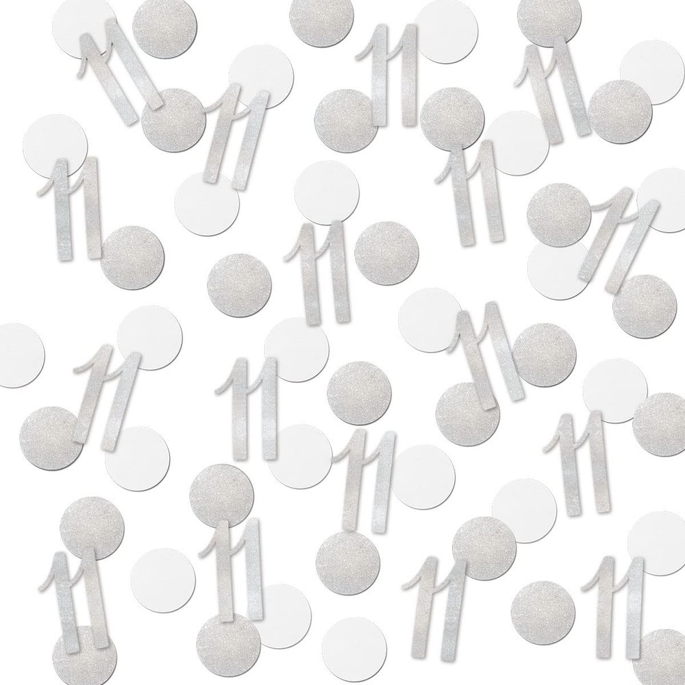 200 PCS Silver Glitter Number 11 Confetti for 11th Birthday or Anniversary Decorations