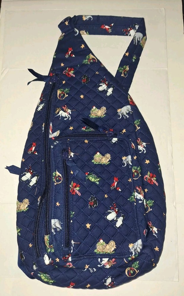Vera Bradley Sling Bag Backpack Crossbody Snow Globe Motifs Navy Holiday Winter