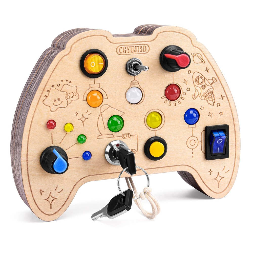 CGYUJISD Busy Board Montessori Toys for Toddler Wooden Sensory Toys Light Swi...