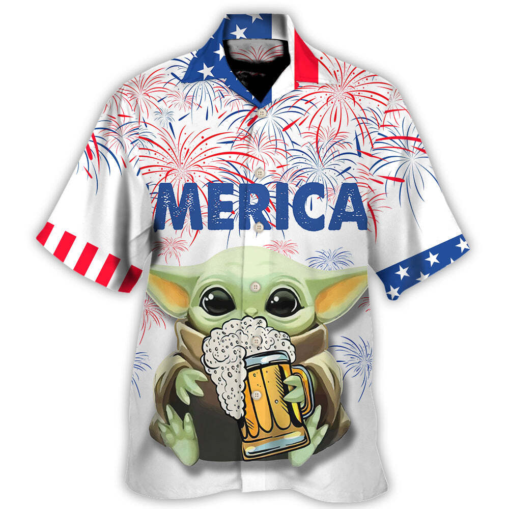 SW Baby Yoda With Beer Hawaiian Shirt For Men US Size Summer Style NEW