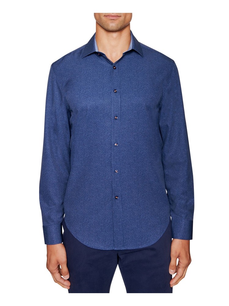 TALLIA SPORT Mens Navy Printed Long Sleeve Slim Fit Button Down Shirt L