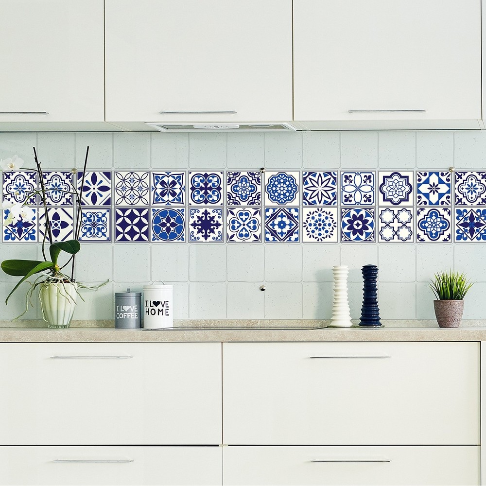 Walplus Spanish Moroccan Blue Peel and Stick Tile Stickers 4x4