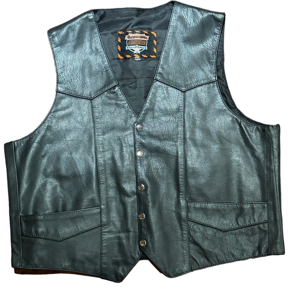 Interstate Leather Mens XXL Black Leather Snap Front Vest