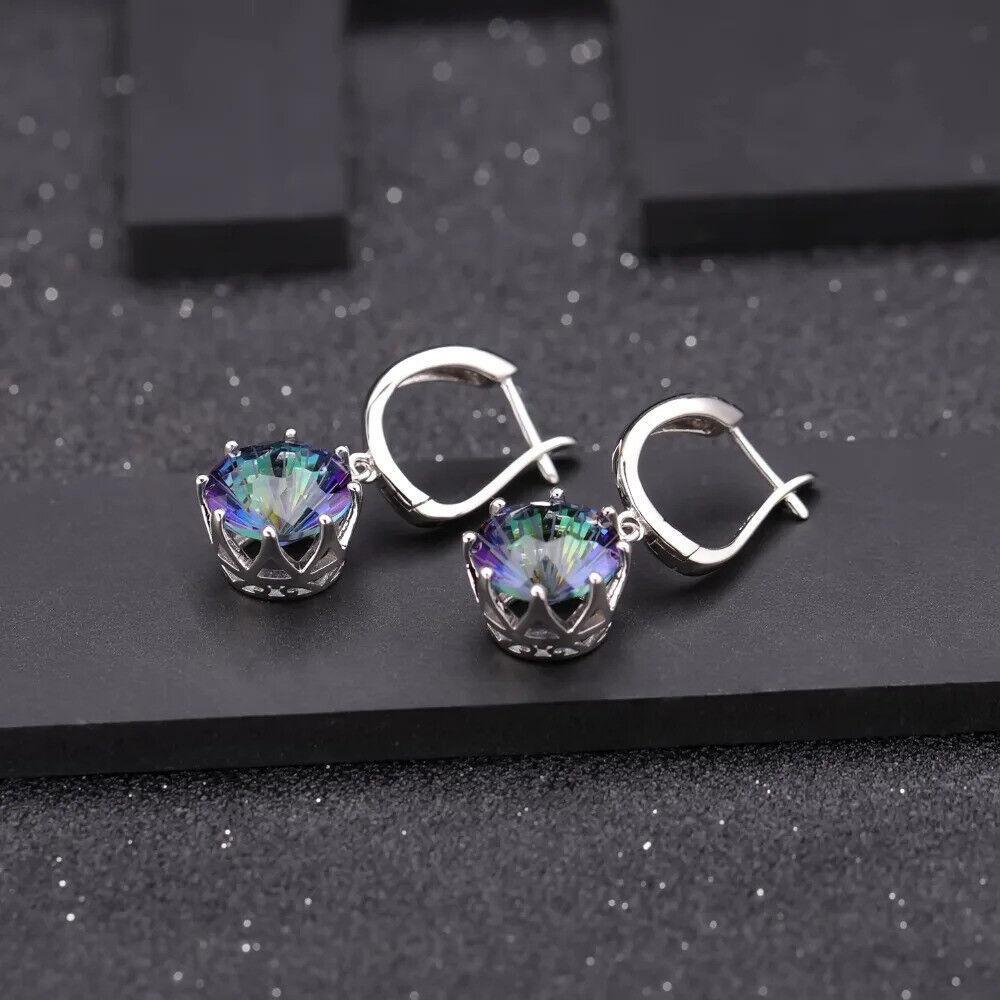 Natural Rainbow Mystic Quartz 925 Sterling Silver Cocktail Drop Earrings