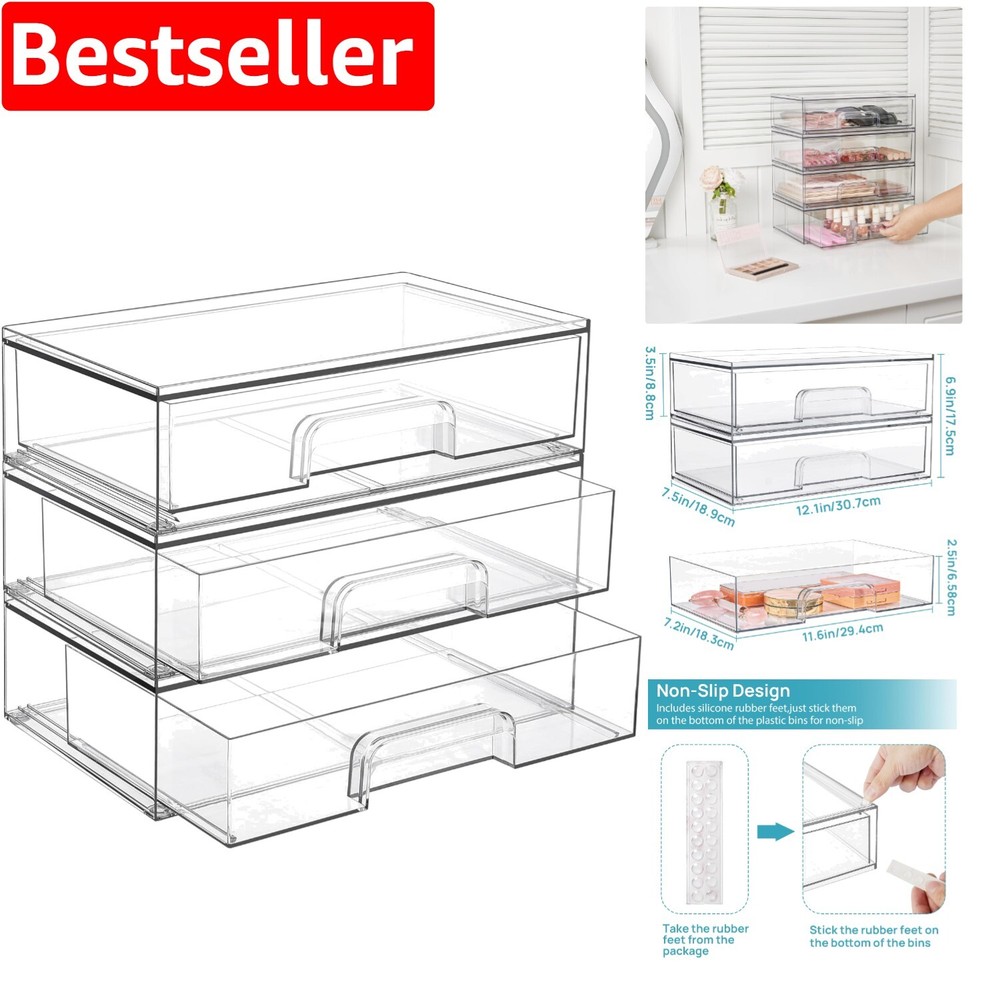 Clear Storage Bins 3-Pack with Built-in Handles for Easy Access