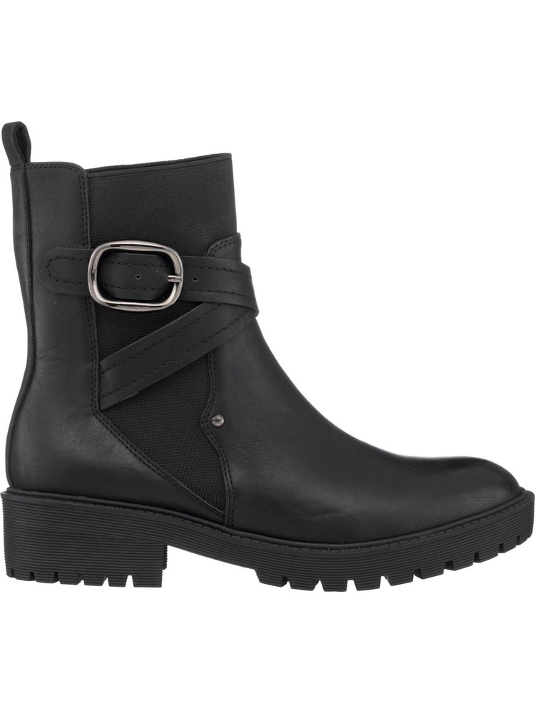 G.C. SHOES Womens Black Buckled Cross Strap Back Pull-Tab Cammen Booties 6