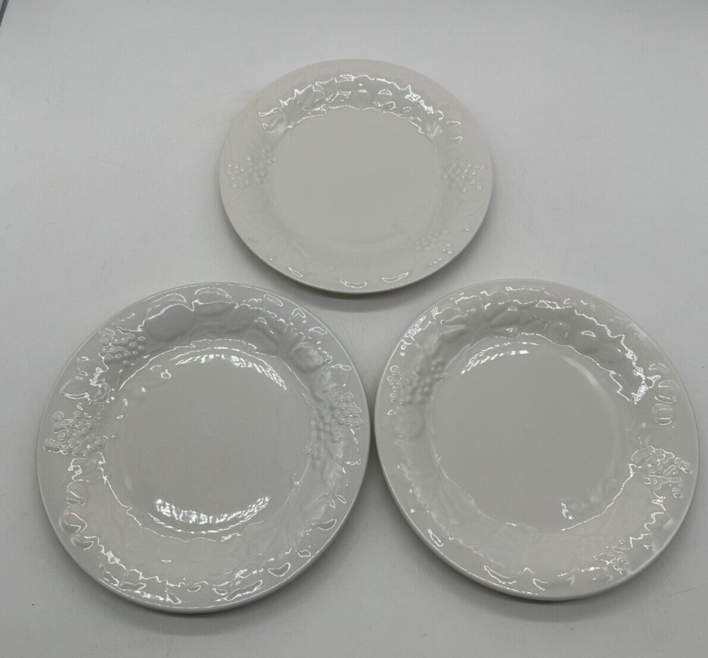 Gibson Four Seasons White Floral Fruit Embossed Salad Plates Set of 3 7.75