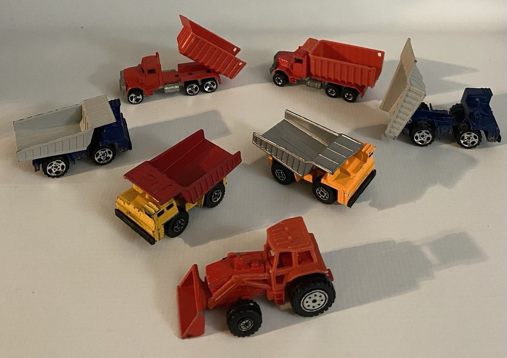7pc Bundle Lot 1979 1989 Hot Wheels & Matchbox Dump Trucks + Tractor
