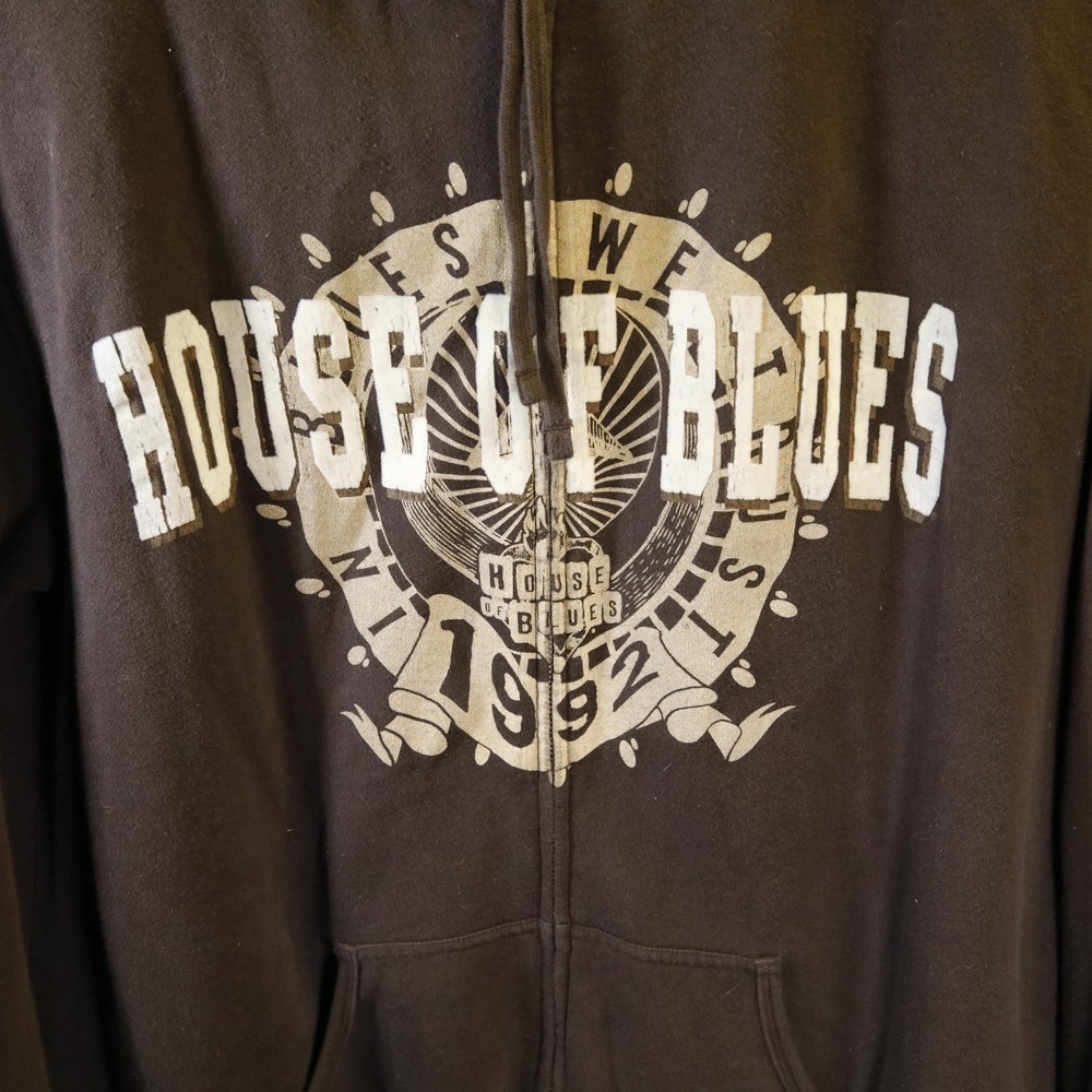 House of Blues Zip Hoodie Sweatshirt Brown Graphic Size XXXL Music Venue Rock