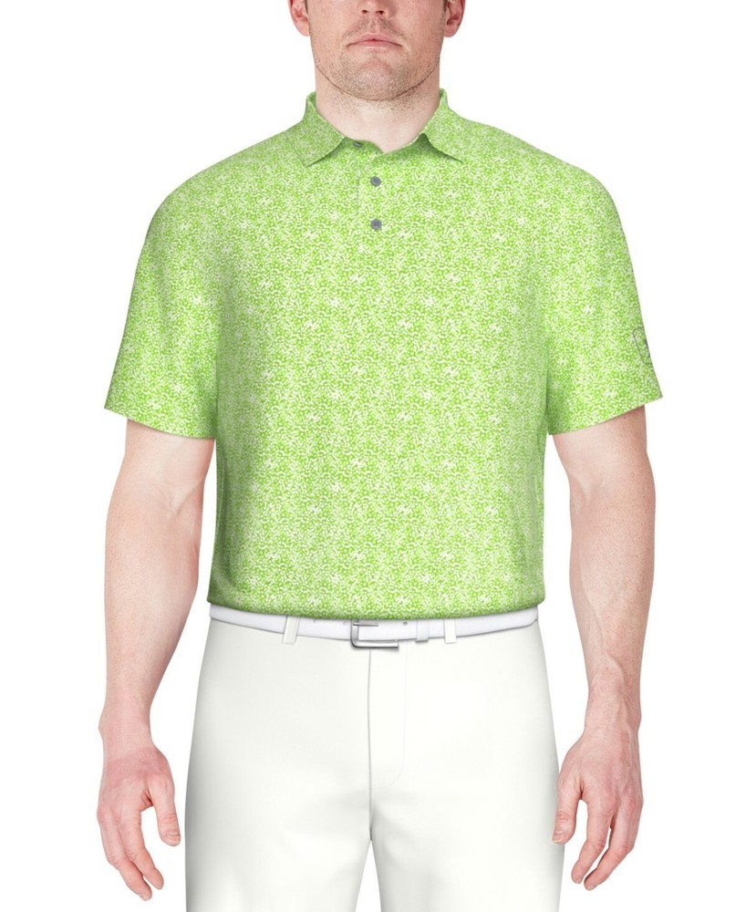 PGA TOUR Men's Printed Textured Performance Polo Shirt Green Size S MSRP $68