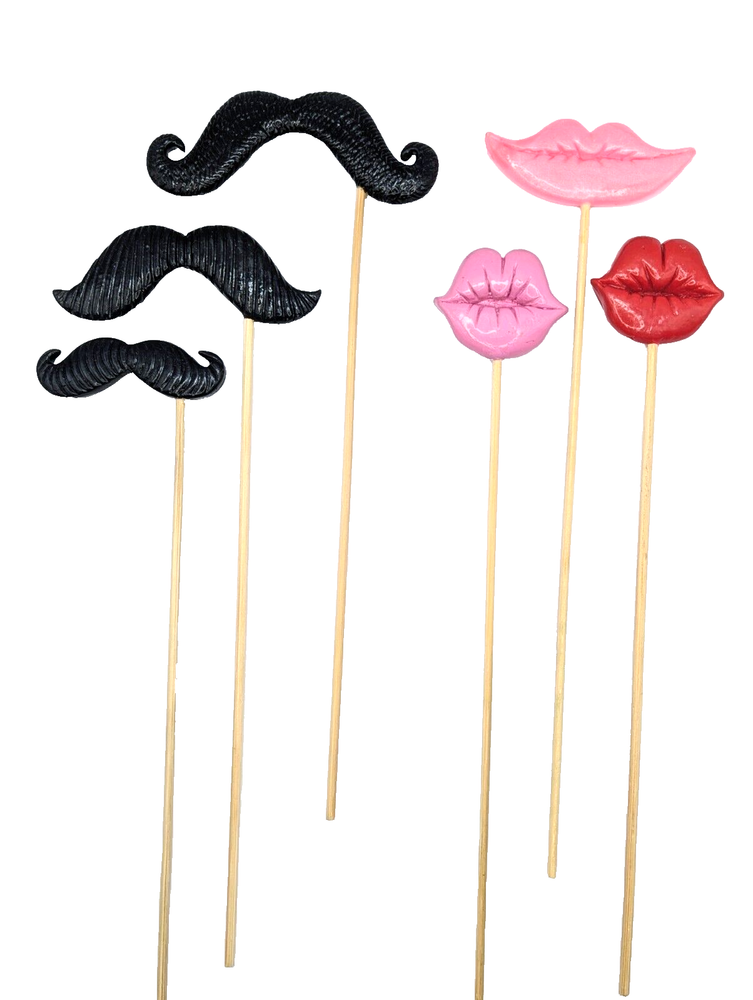 6 Piece Set Photo Booth Props, Lips And Mustaches. Wedding, Birthday Party