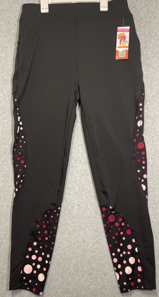 Pop Fit Leggings 2XL Womens Black Pink Polka Dot High Rise With Pockets Leggings