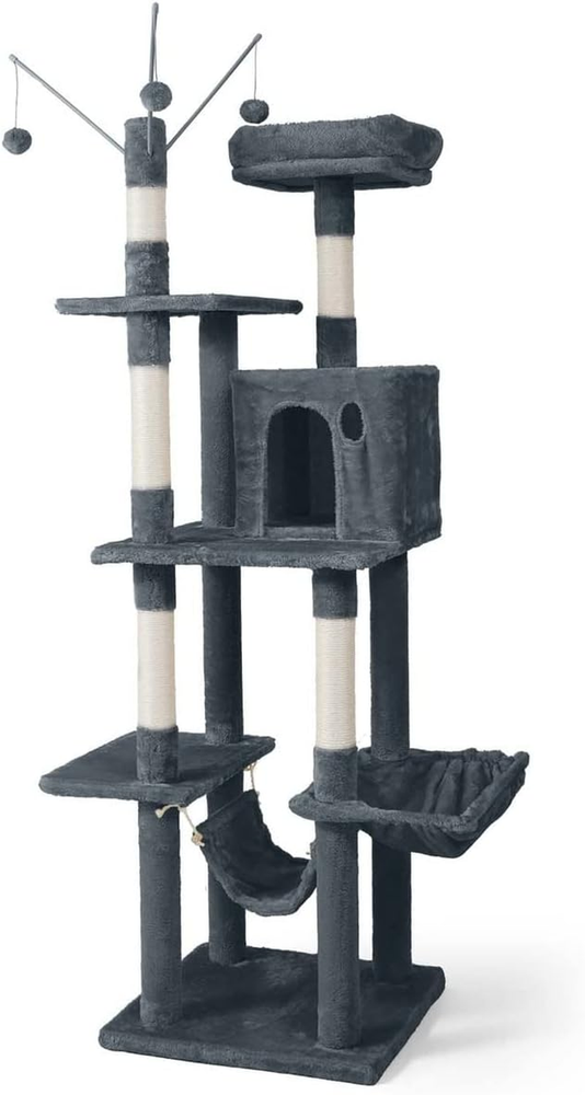 Tall Cat Tree for Indoor Cats, Modern Cute 70-Inch Climbing Play Tower with T...
