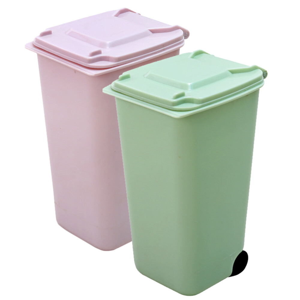 2PCS Mini Trash Can with Lid Small Trash Can Desktop Pen Holder for Office US