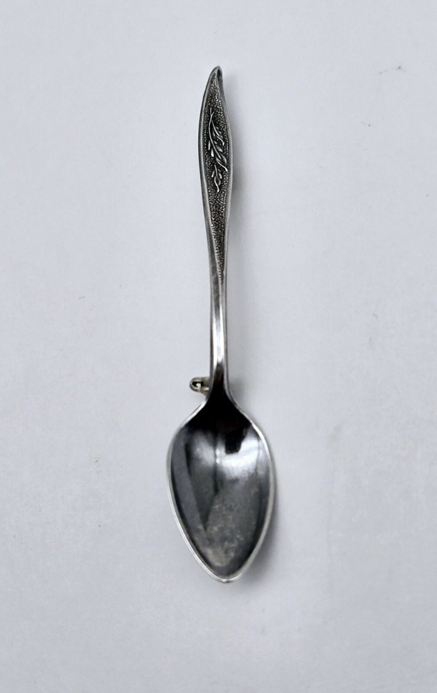 Vintage Sterling Silver Miniature Condiment Mustard Salt Spoon Brooch Pin - 3.5g