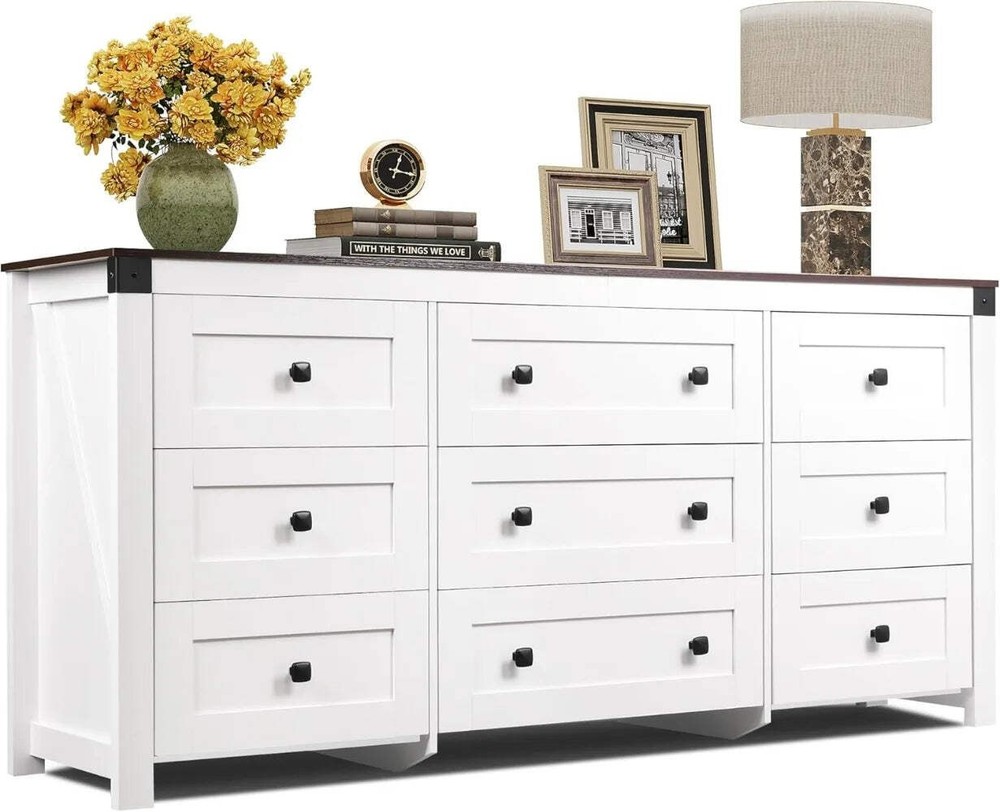Farmhouse 9-Drawer Dresser Organizer for Bedroom or TV Stand Storage