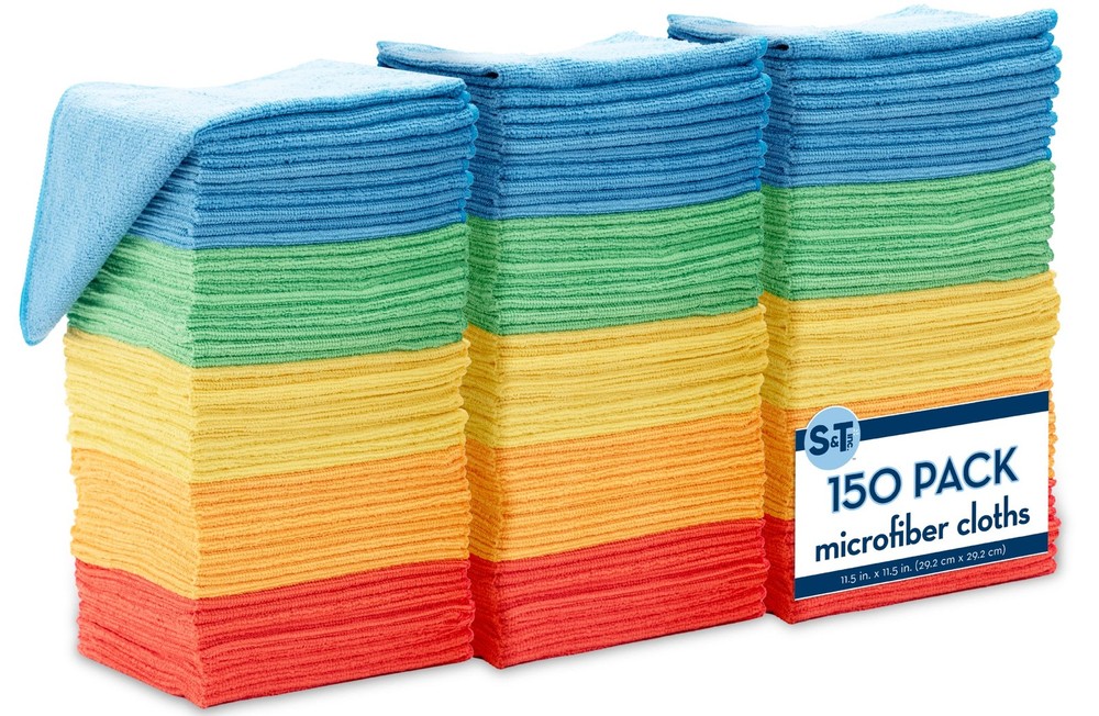 S&T INC 150-Pack Bulk Microfiber Cleaning Cloths for Home Reusable Multi-Purpose Towels