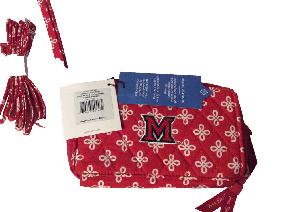 Miami of Ohio University All in One Crossbody RFID Vera Bradley Red & White NWT