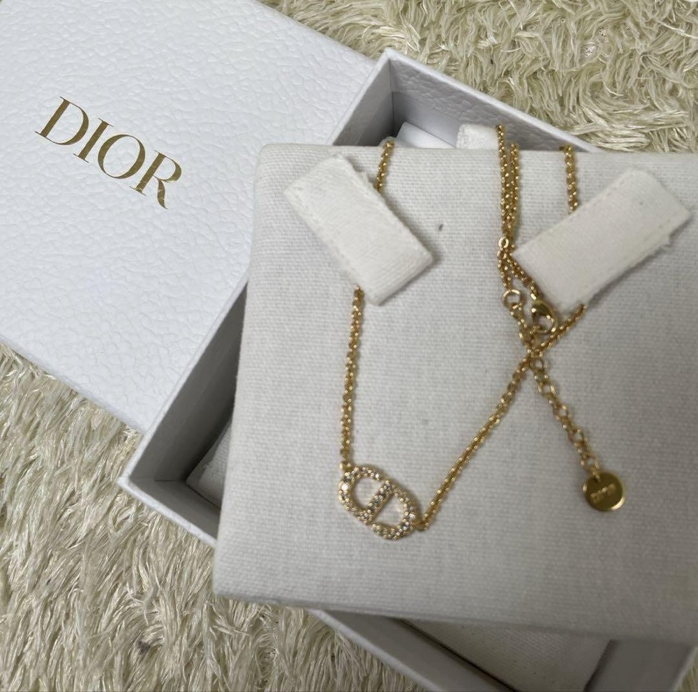 Christian Dior Petit CD Necklace in Gold with Metal and Crystal Accents