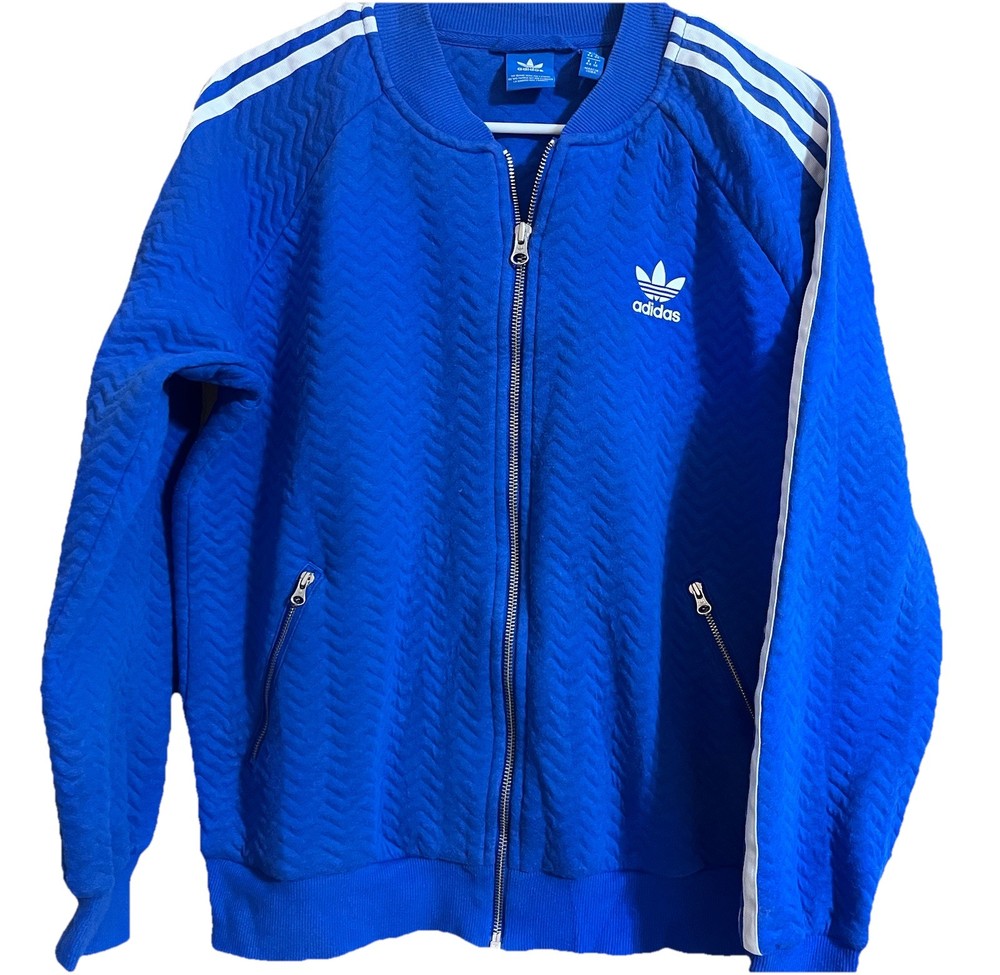 Adidas Womens Blue Quilted Bomber Jacket Full Zip Large Track Suit Soccer