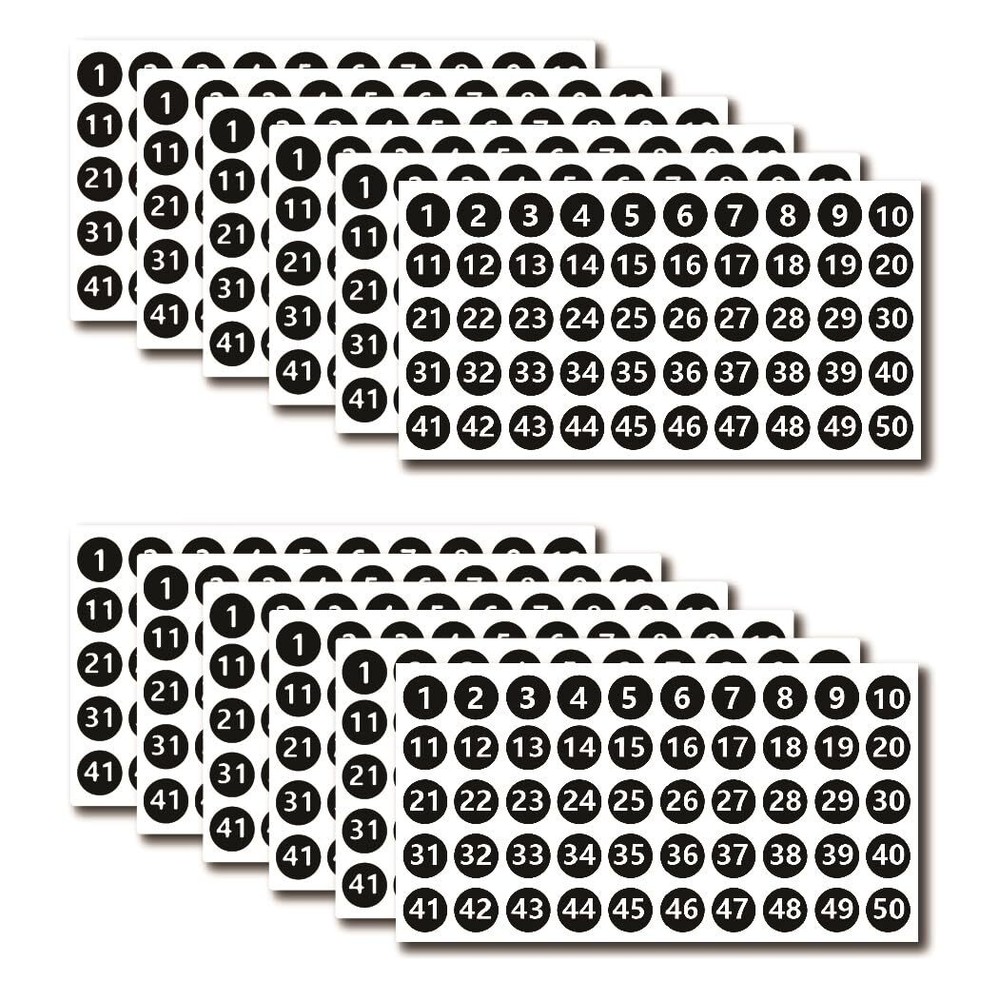 600-Piece Vinyl Number Stickers 1-50 for Organizing and Labeling