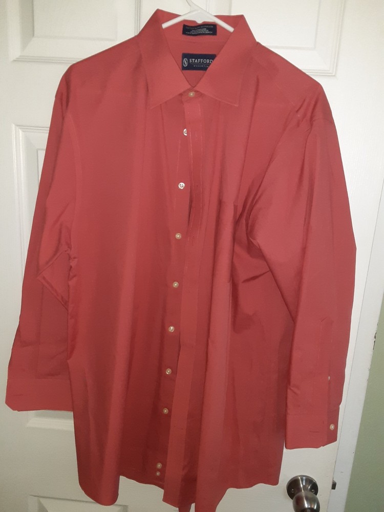 Stafford Essentials Large regular fit 32-33 length 17 Neck Salmon long sleeve