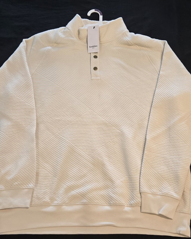 NWT Goodfellow & Co Men's Quilted Snap Pullover Sweatshirt Ivory Size XL
