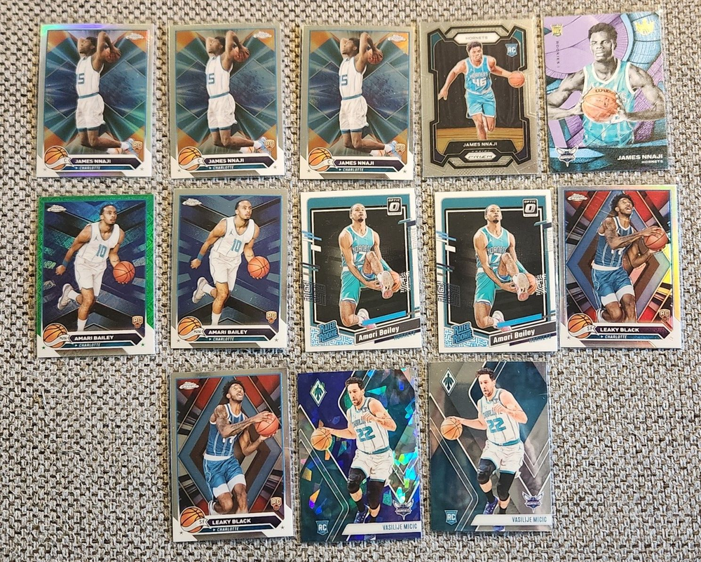 Charlotte Hornets 13-Card RC Lot 2023-24 Topps Prizm Optic Featuring Nnaji Bailey Black Mic