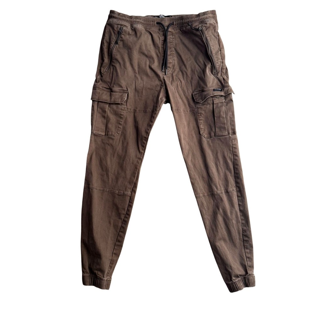 Hollister Mens Cargo Jogger Pants L Brown Elastic Pull On Pockets Drawstring