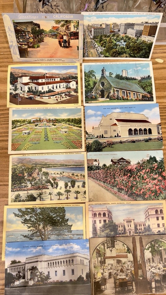 Vintage California Postcards Los Angeles Santa Barbara Santa Cruz San Diego Lot