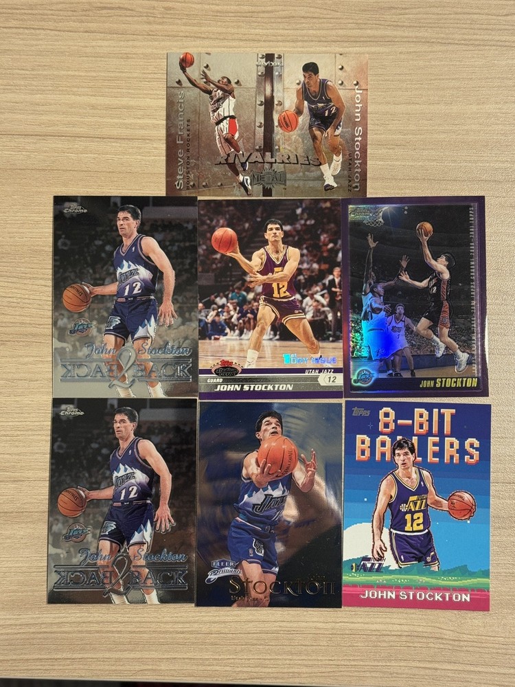 John Stockton Lot Topps Chrome Refractor Stadium Club First Day Utah Jazz HOF
