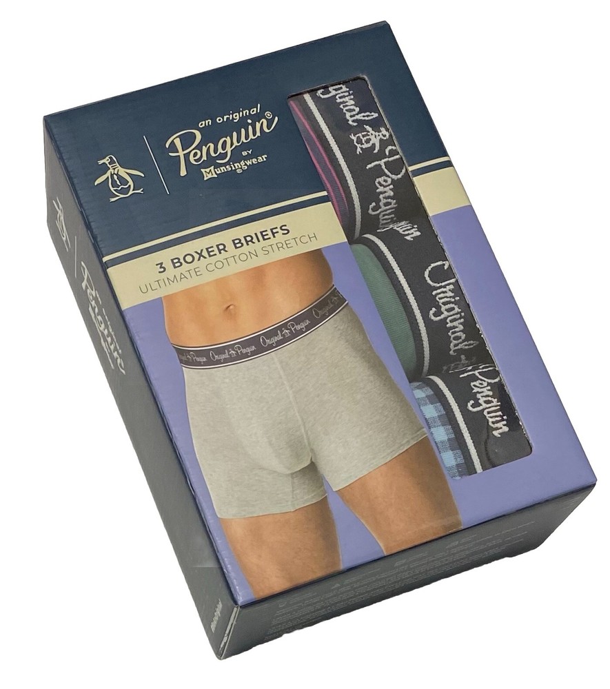 Men's Cotton Stretch Boxer Briefs 3-Pack - Blue Green Pink - Size Large 36-38