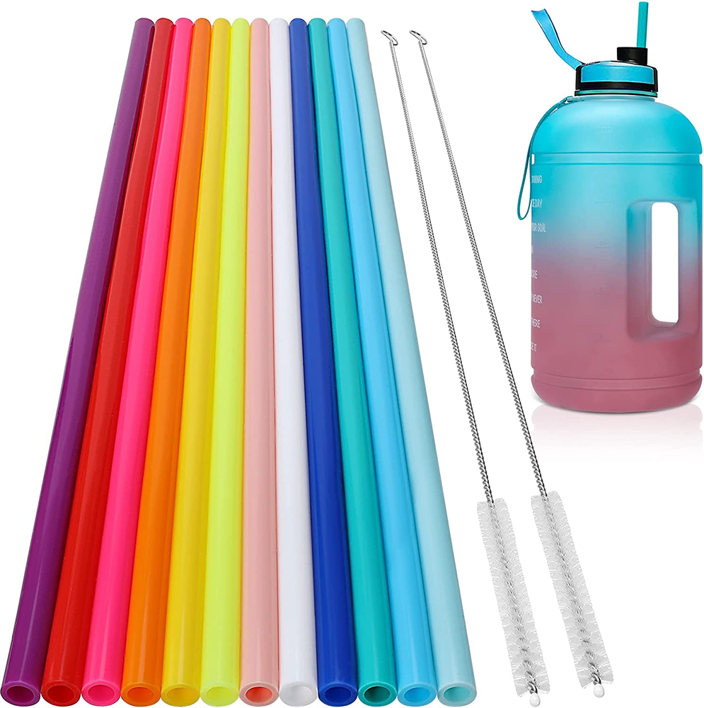 12-Pack 14.5-Inch Reusable Silicone Straws for Large Tumblers and Bottles