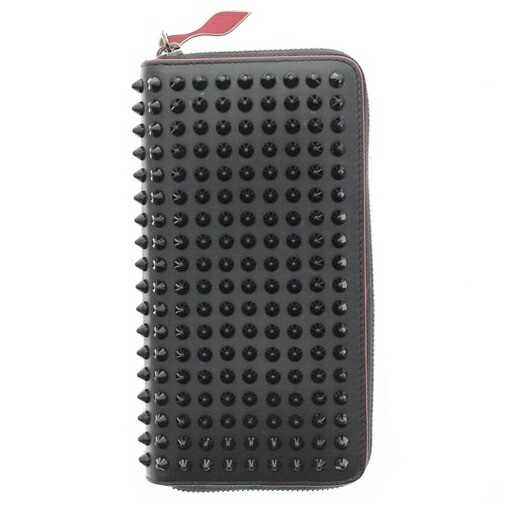 Pre-Owned Christian Louboutin Panetone Stud Wallet Black Red Leather