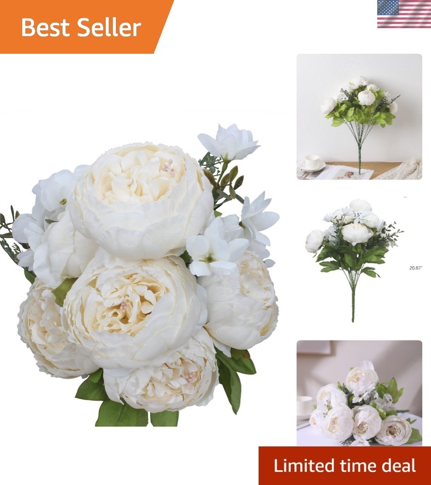 Vibrant Spring Milk White Peony Flowers - Durable Silk Floral Decor, 21