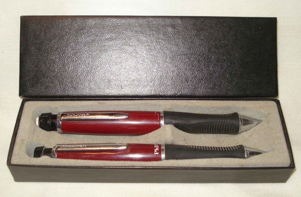 Sanford PhD Maroon Silver Fat Mechanical Pencil & Ink Pen Set w/Box