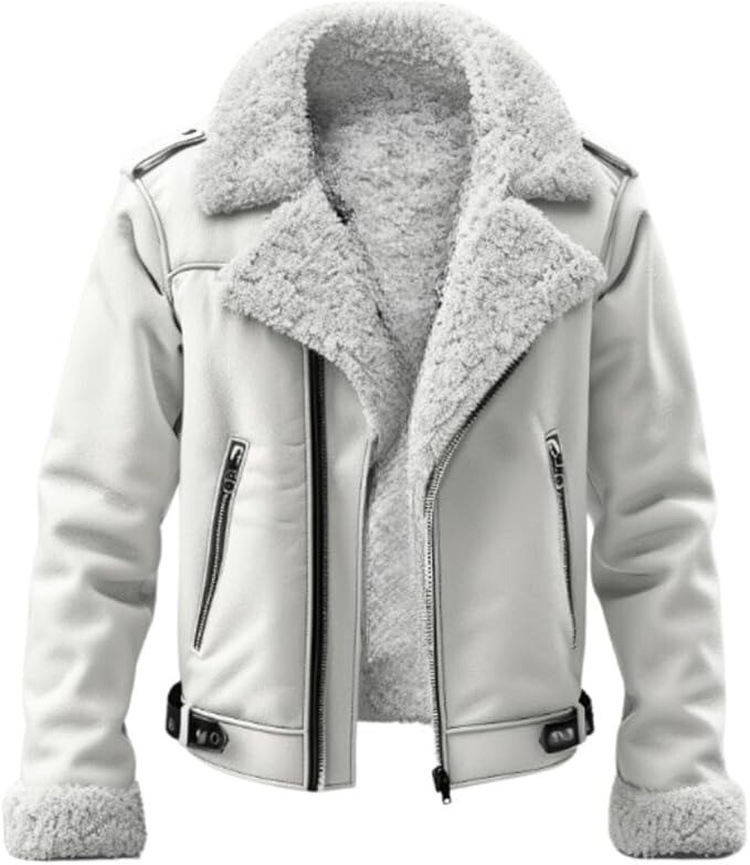 Men's White B3 Aviator Bomber Jacket with Real Shearling & Sheepskin Leather