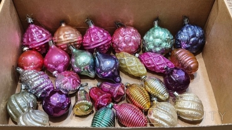 Lot of 26 Vintage Soviet Glass Christmas Tree Ornaments USSR Set Mixed Shapes