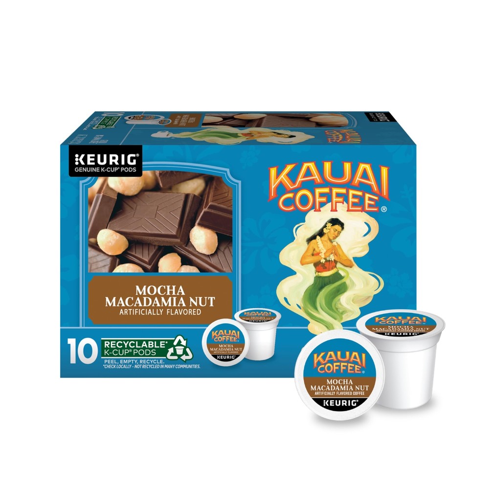 Kauai Coffee Mocha Macadamia Nut K-Cup Pods 10 Single-Serve Cups