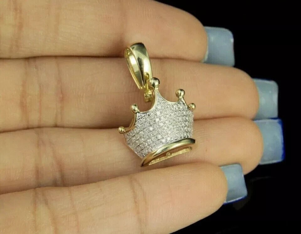 Men's Crown Charm Pendant 1.50Ct Round Simulated Diamond 14K Yellow Gold Plated