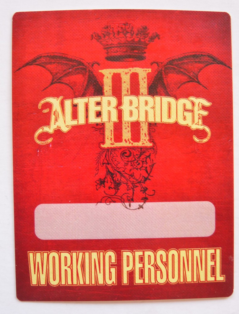 Alter Bridge III Concert Tour Red Working Backstage Pass D14