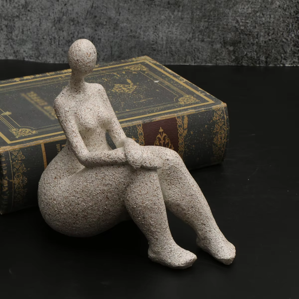 Handmade Sandstone Resin Chubby Woman Statue 14cm x 8cm