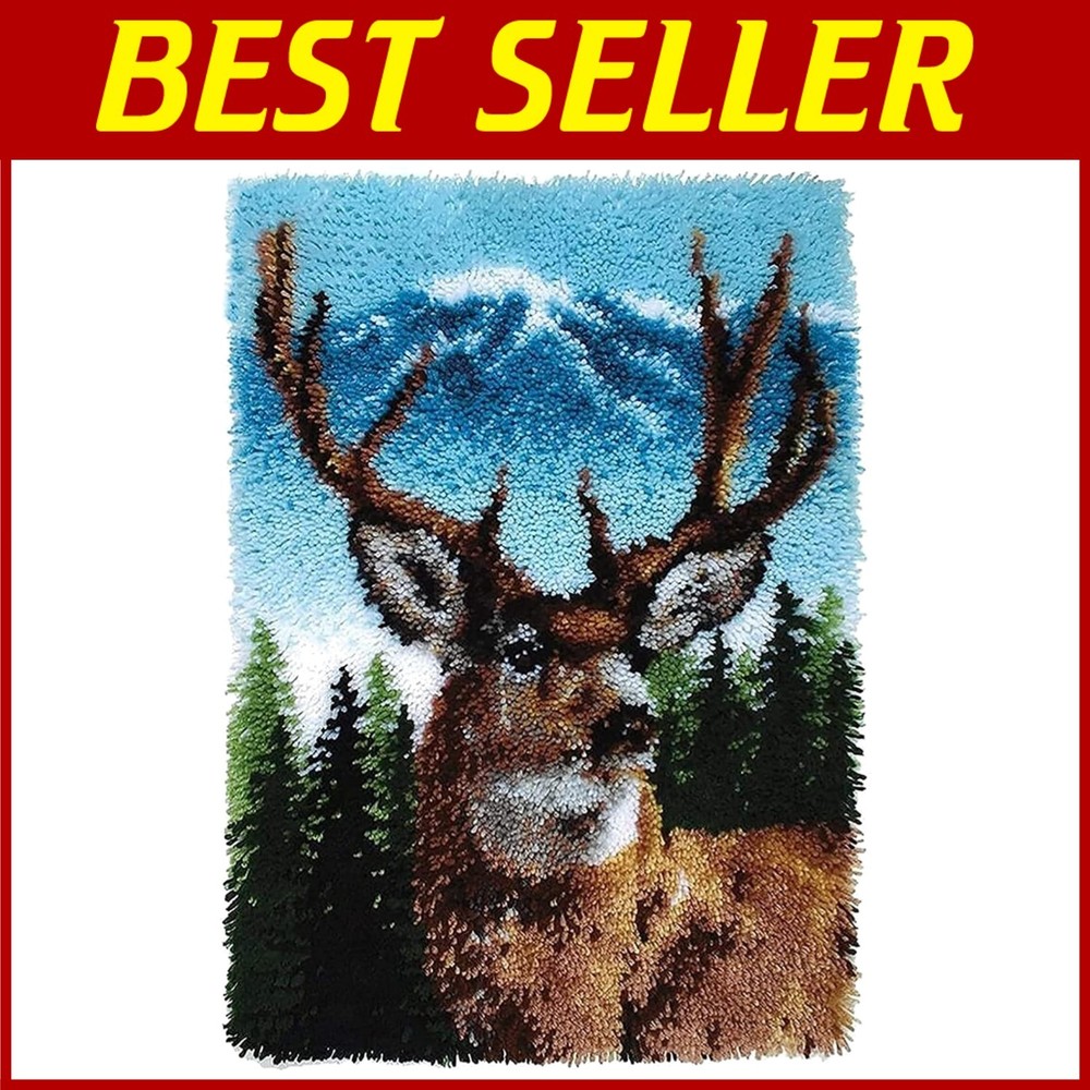 Deer Latch Hook Kit for Adults - DIY 3D Embroidery Tapestry