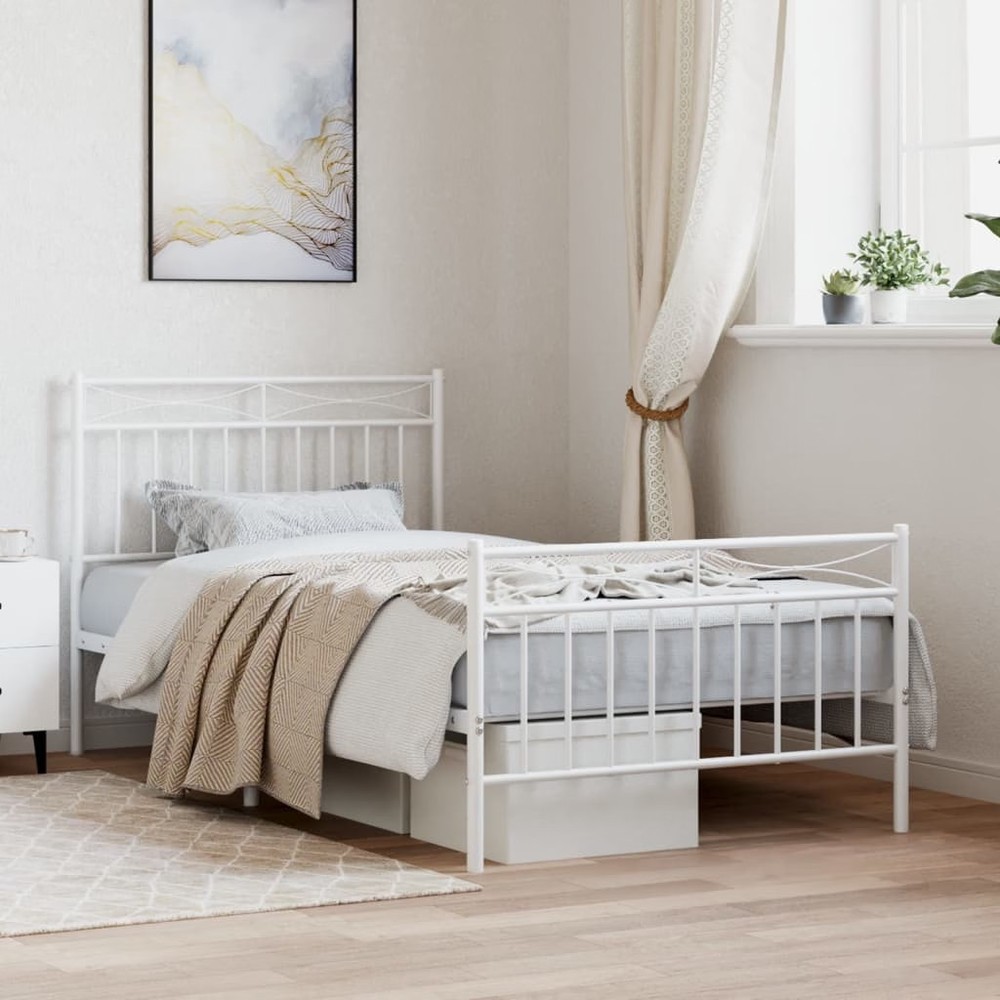 Bed Frame White Powder-coated steel 39.4 x 74.8 in Bed Frame