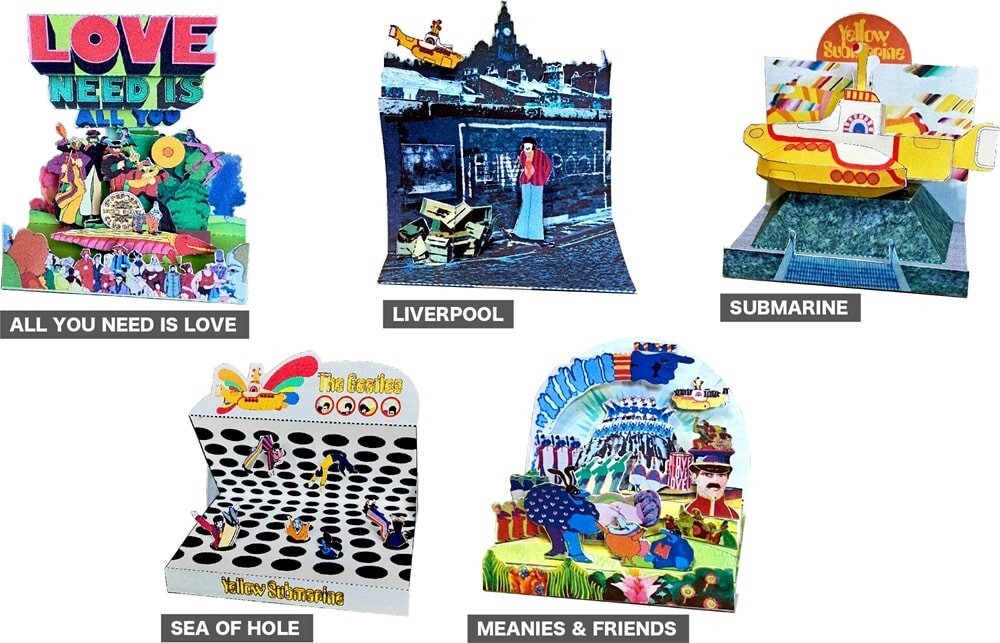 The Beatles Yellow Submarine 5 Postcard Set 3D Art Paper Diorama Assemble Kit