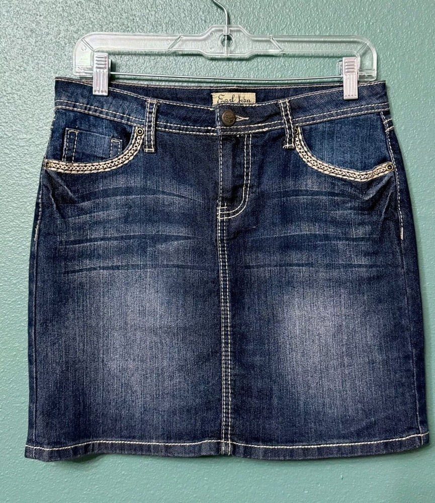 Earl Jean Western Five Pocket Y2K Mini Jean Skirt Sz 6 Embroidered Flap Pocket