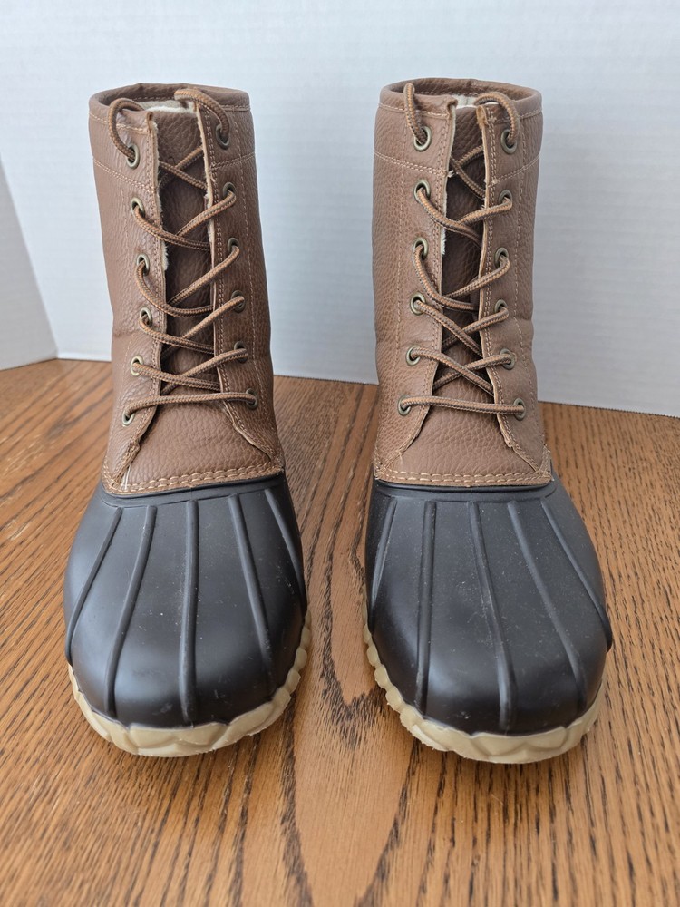 Men's 11M Brown Waterproof Duck Boots Round Toe Block Heel Tan