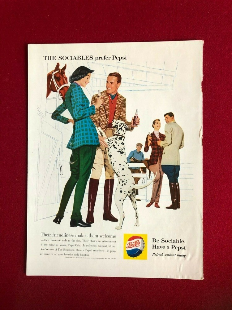 1960, PEPSI:COLA, Original Magazine Display Ad (Scarce / Vintage)